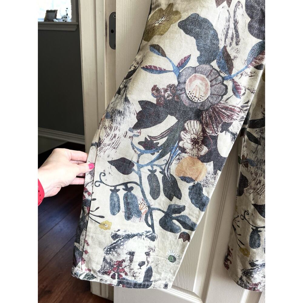 SM WARDROBE Floral Ladybug Cotton Canvas Wide Leg Gardening Overalls Jumper Sz L - Picture 4 of 16